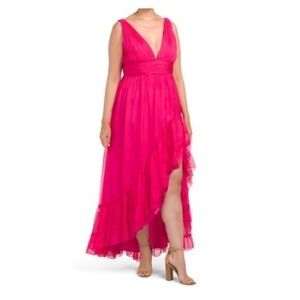 MAC DUGGAL‎ Plus Shirred Satin V-Neck Gown Size 12